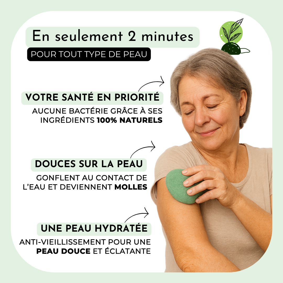 Pack 3 éponges Konjac, Charbon, Thé vert